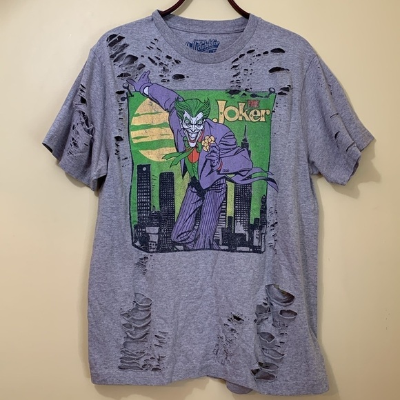 Old Navy Collectibles | DC Comics The Joker Gray Distressed Grunge T-Shirt L - Picture 1 of 17